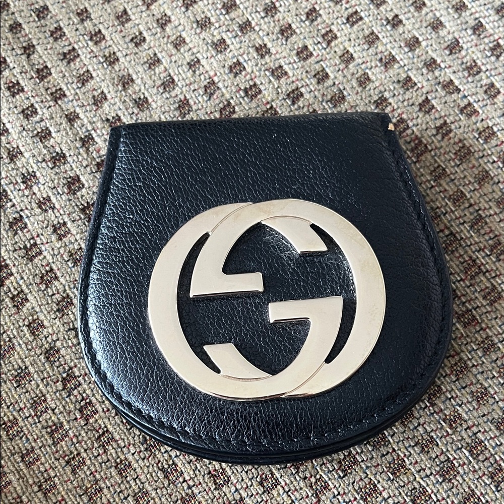 Vintage Gucci Black Leather Pouch with Gold Logo